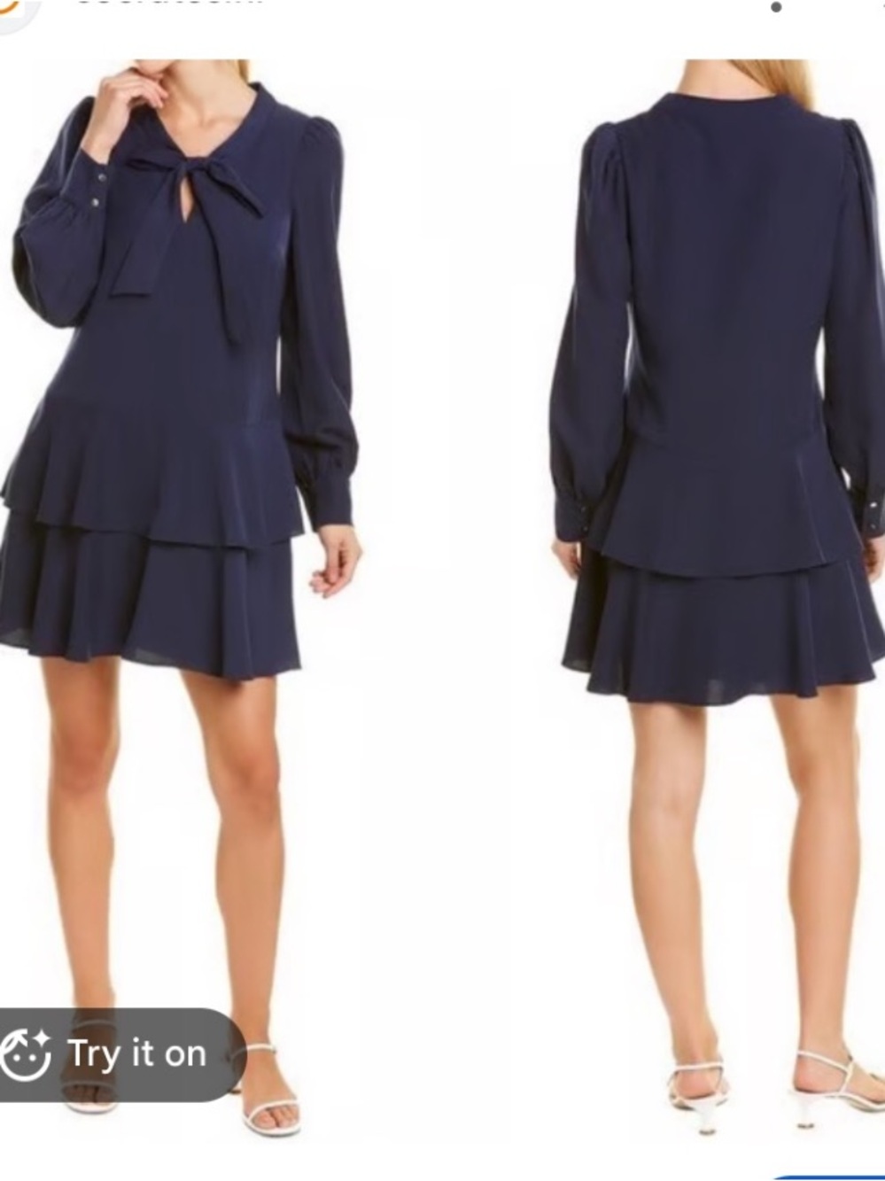 Sail to Sable Navy Tie-Neck Tiered Ruffle Mini Dress